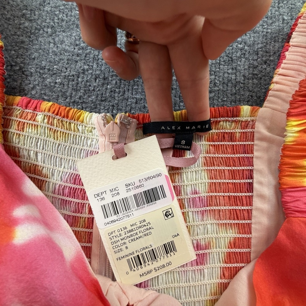 Alex Marie Monroe Floral Midi Dress Puff Sleeve Smocked Back Size 8 NWT - Picture 9 of 13